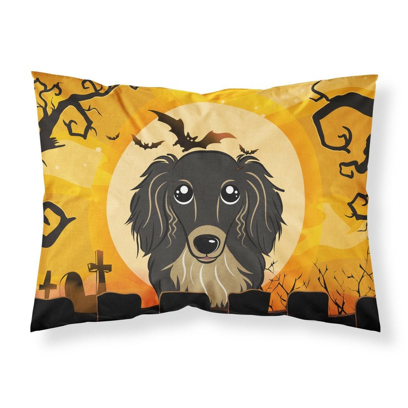 Halloween Longhair Black and Tan Dachshund Fabric Standard Pillowcase  Artistic Decorative Front, White Back BB1771PILLOWCASE