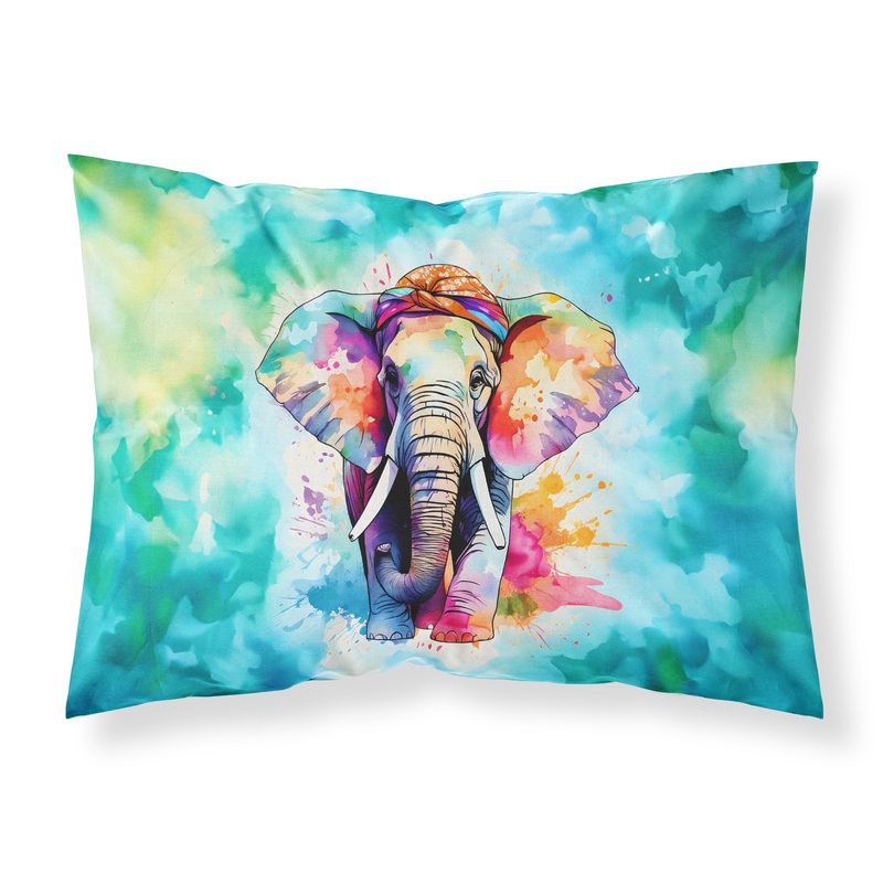 Hippie Animal Elephant Standard Pillowcase  Artistic Decorative Front, White Back