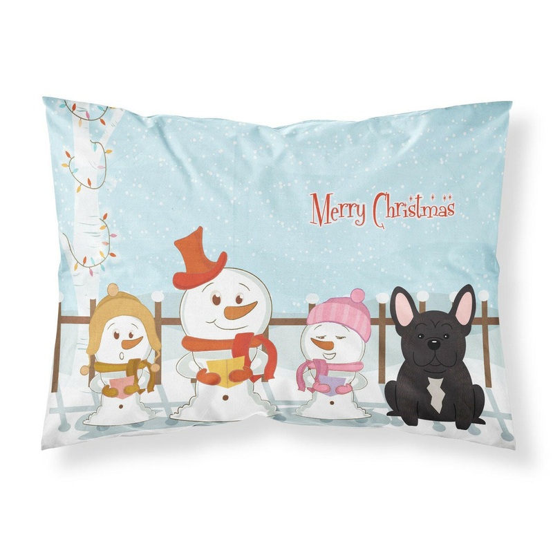 Merry Christmas Carolers French Bulldog Brindle Fabric Standard Pillowcase  Artistic Decorative Front, White Back BB2340PILLOWCASE