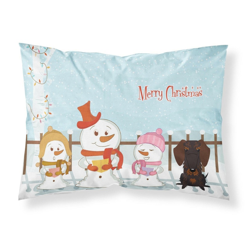Merry Christmas Carolers Wire Haired Dachshund Chocolate Fabric Standard Pillowcase  Artistic Decorative Front, White Back BB2460PILLOWCASE