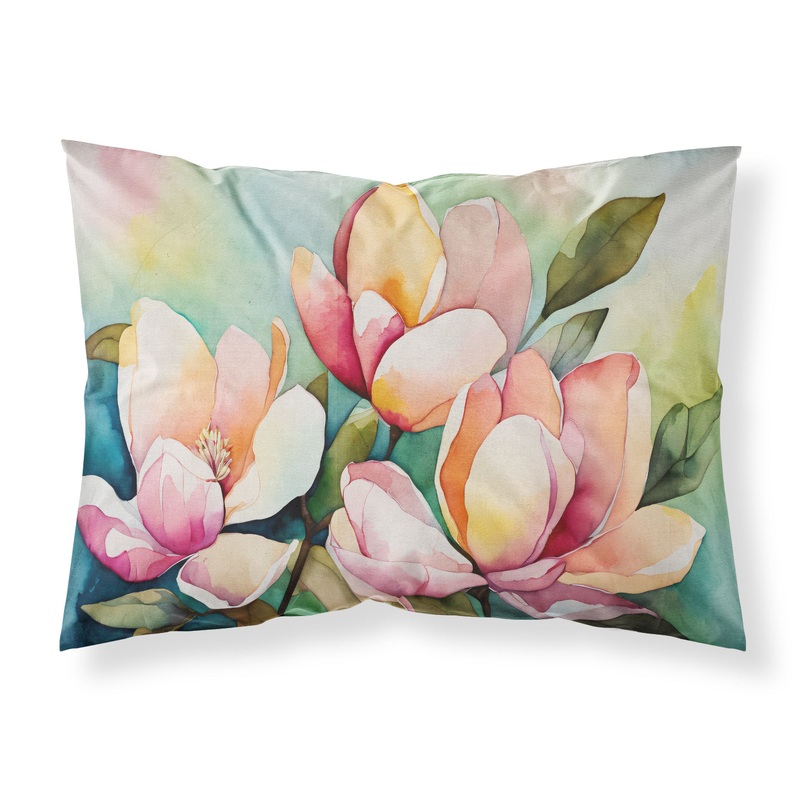 Mississippi Magnolia in Watercolor Fabric Standard Pillowcase  Artistic Decorative Front, White Back