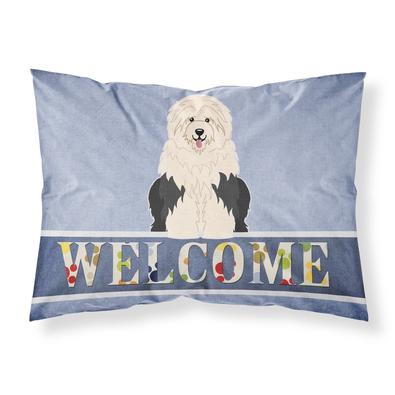 Old English Sheepdog Welcome Fabric Standard Pillowcase  Artistic Decorative Front, White Back BB5677PILLOWCASE