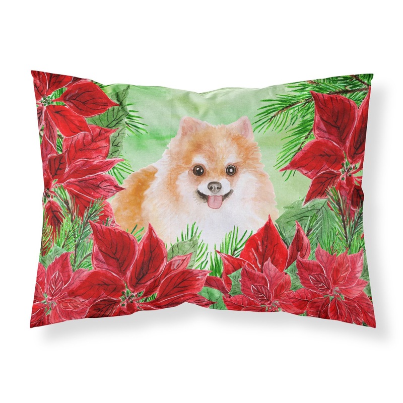 Pomeranian #2 Poinsettas  Standard Pillowcase  Artistic Decorative Front, White Back CK1363PILLOWCASE