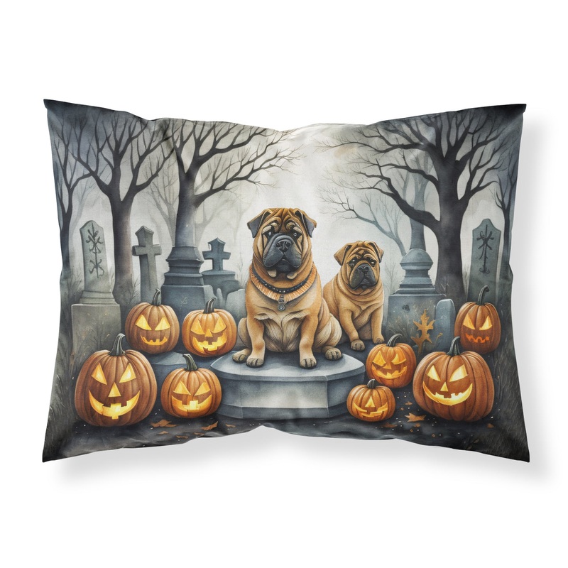 Shar Pei Spooky Halloween Fabric Standard Pillowcase  Artistic Decorative Front, White Back