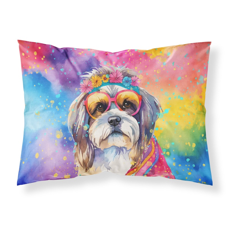 Shih Tzu Hippie Dawg Standard Pillowcase  Artistic Decorative Front, White Back