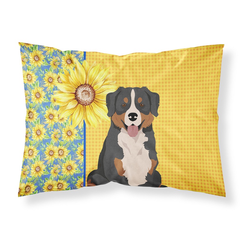 Summer Sunflowers Bernese Mountain Dog Fabric Standard Pillowcase  Artistic Decorative Front, White Back
