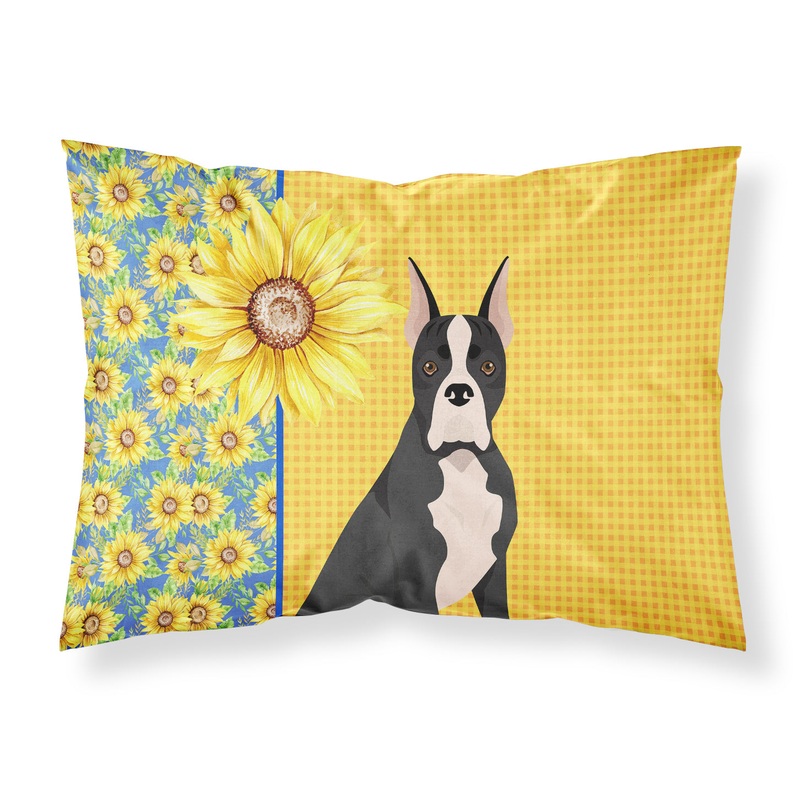 Summer Sunflowers Black Boxer Fabric Standard Pillowcase  Artistic Decorative Front, White Back