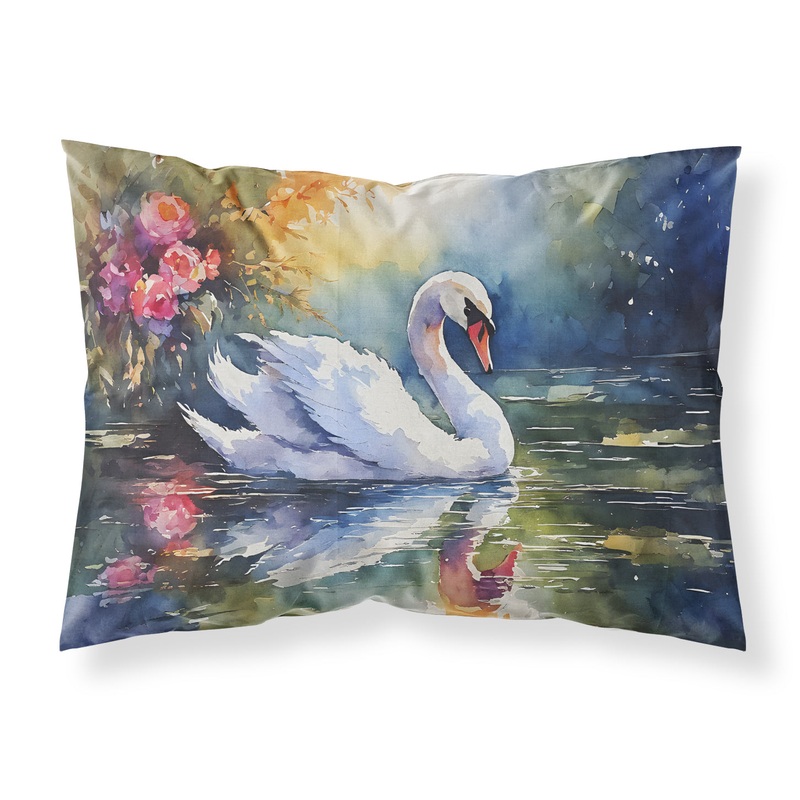 Swan Standard Pillowcase  Artistic Decorative Front, White Back
