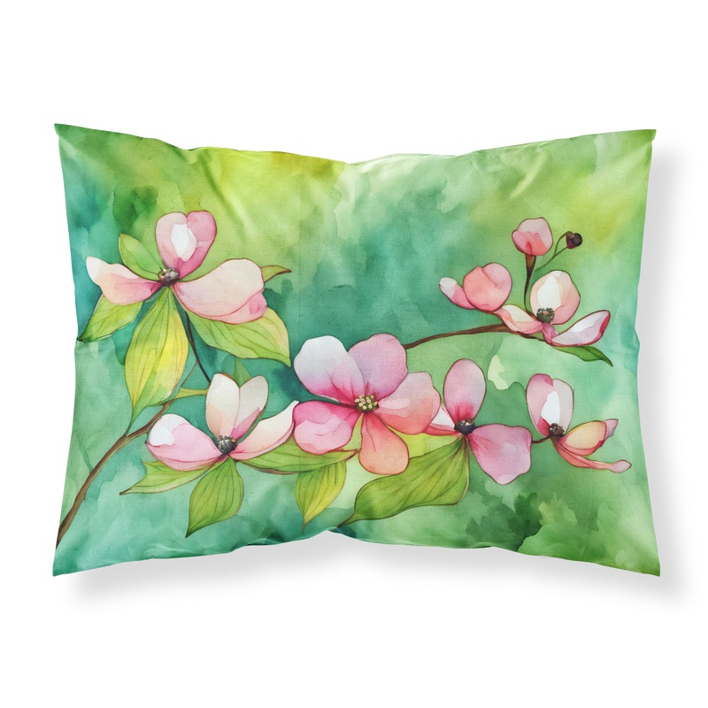 Virginia American Dogwood in Watercolor Fabric Standard Pillowcase  Artistic Decorative Front, White Back