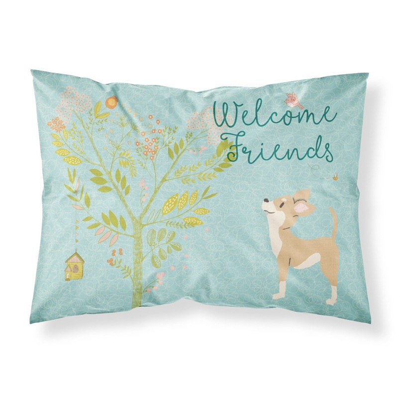 Welcome Friends Brown White Chihuahua Fabric Standard Pillowcase  Artistic Decorative Front, White Back BB7628PILLOWCASE