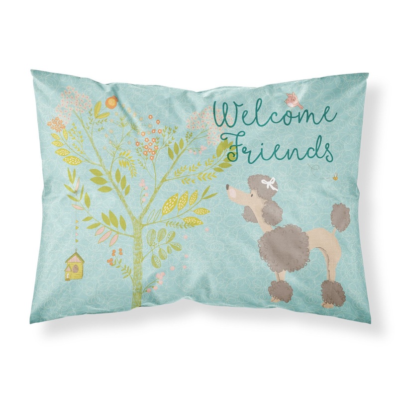 Welcome Friends Chocolate Poodle Fabric Standard Pillowcase  Artistic Decorative Front, White Back BB7612PILLOWCASE