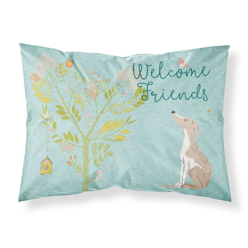 Welcome Friends Whippet Fabric Standard Pillowcase  Artistic Decorative Front, White Back BB7626PILLOWCASE