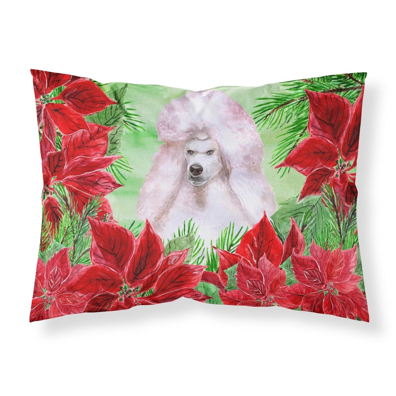 White Standard Poodle Poinsettas  Standard Pillowcase  Artistic Decorative Front, White Back CK1364PILLOWCASE