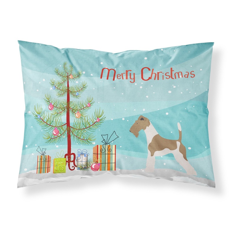 Wire Fox Terrier Christmas Fabric Standard Pillowcase  Artistic Decorative Front, White Back BB8446PILLOWCASE