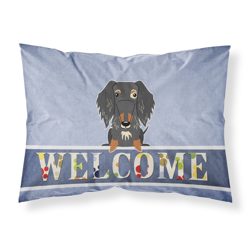 Wire Haired Dachshund Dapple Welcome Fabric Standard Pillowcase  Artistic Decorative Front, White Back BB5709PILLOWCASE
