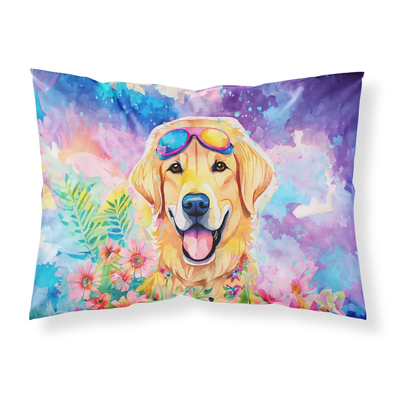Yellow Labrador Hippie Dawg Standard Pillowcase  Artistic Decorative Front, White Back