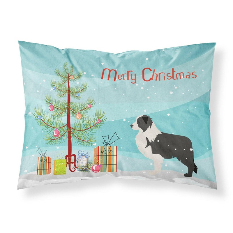 Black Border Collie Merry Christmas Tree Fabric Standard Pillowcase  Artistic Decorative Front, White Back BB2941PILLOWCASE