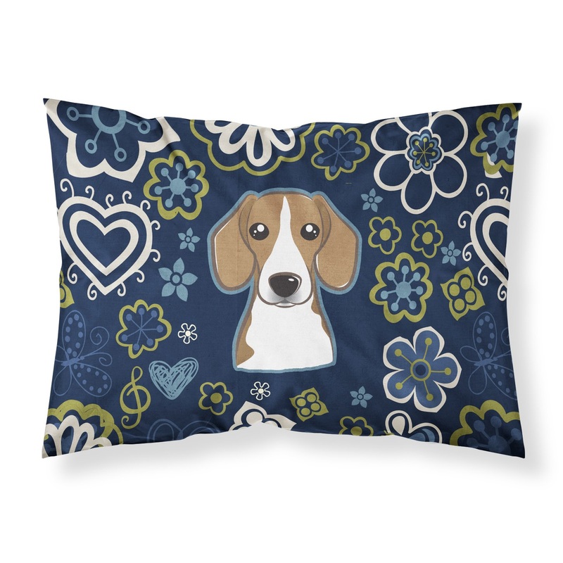 Blue Flowers Beagle Fabric Standard Pillowcase  Artistic Decorative Front, White Back BB5090PILLOWCASE