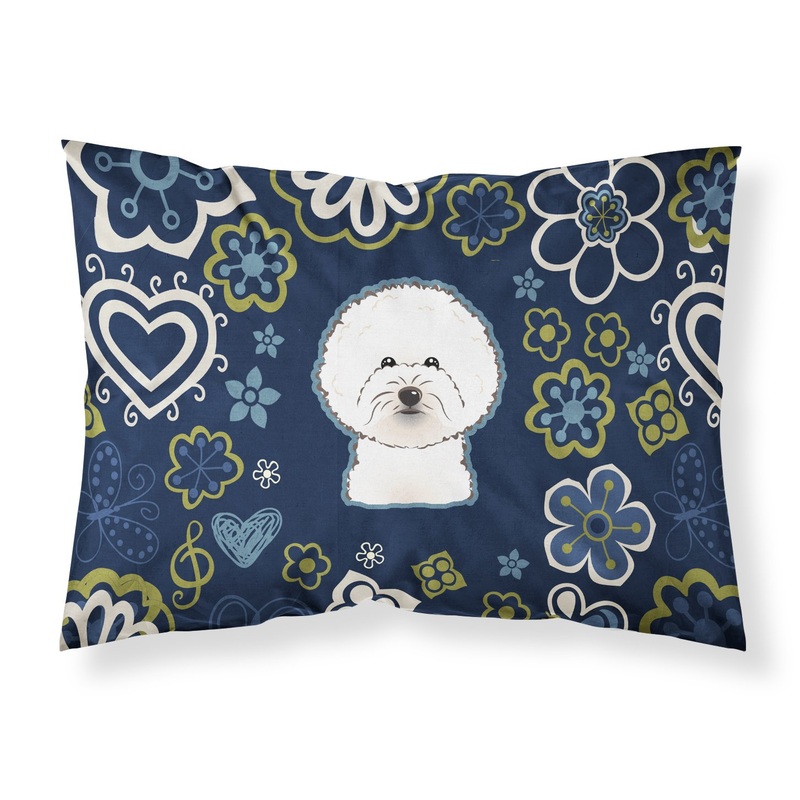 Blue Flowers Bichon Frise Fabric Standard Pillowcase  Artistic Decorative Front, White Back BB5068PILLOWCASE