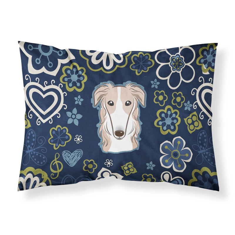 Blue Flowers Borzoi Fabric Standard Pillowcase  Artistic Decorative Front, White Back BB5079PILLOWCASE