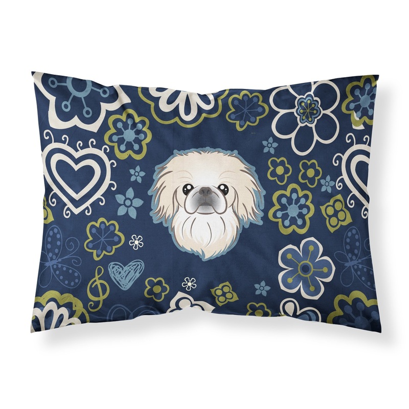 Blue Flowers Pekingese Fabric Standard Pillowcase  Artistic Decorative Front, White Back BB5072PILLOWCASE