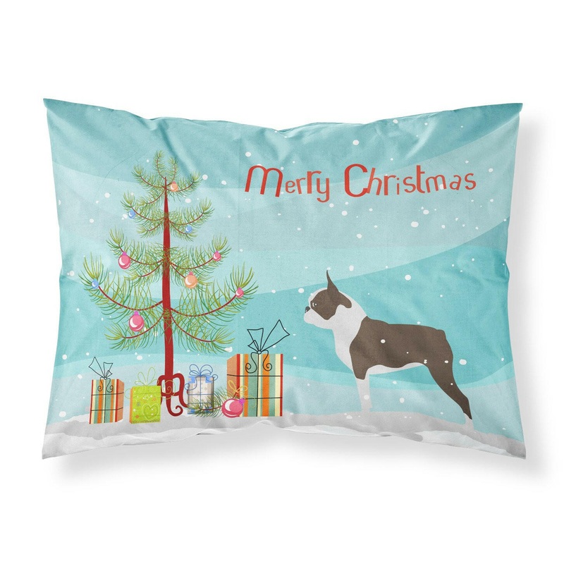 Boston Terrier Merry Christmas Tree Fabric Standard Pillowcase  Artistic Decorative Front, White Back BB2962PILLOWCASE