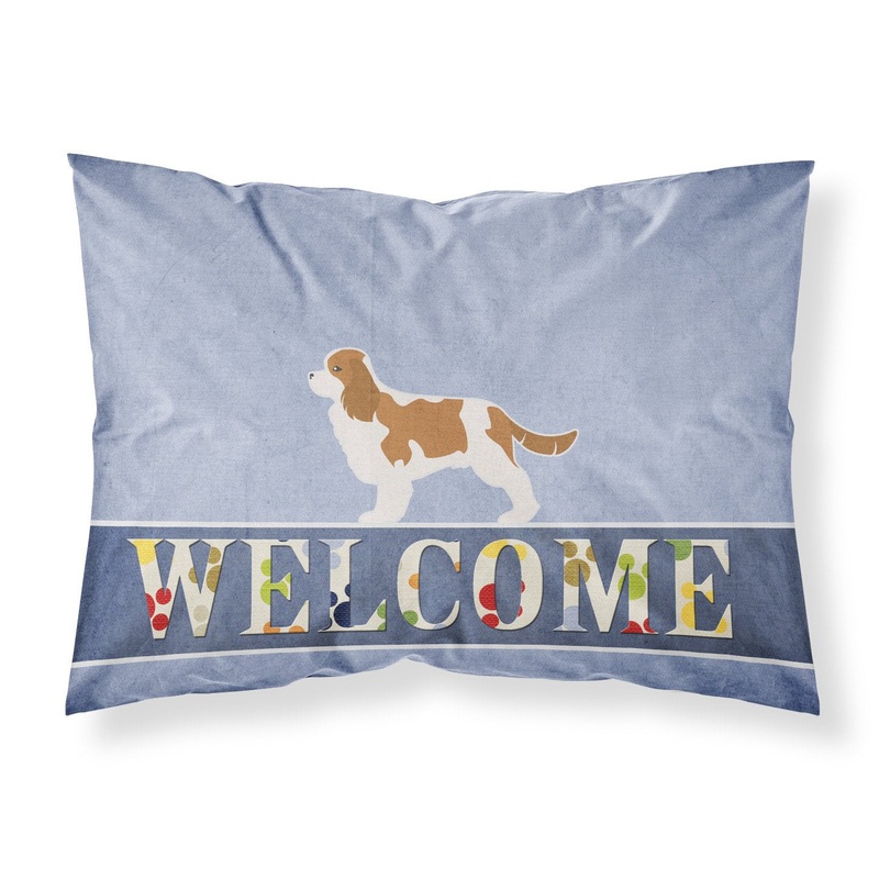 Cavalier King Charles Spaniel Welcome Fabric Standard Pillowcase  Artistic Decorative Front, White Back BB5553PILLOWCASE