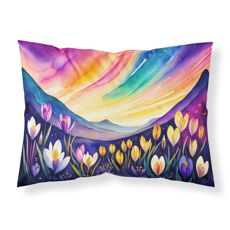 Crocus in Color Fabric Standard Pillowcase  Artistic Decorative Front, White Back