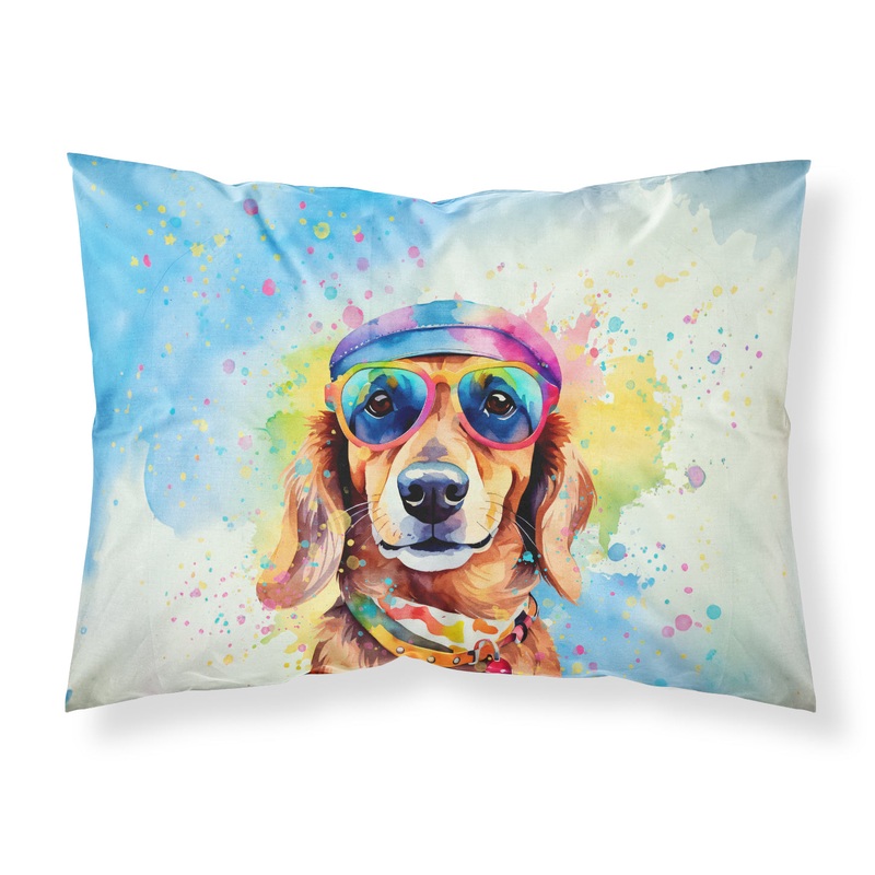 Dachshund Hippie Dawg Standard Pillowcase  Artistic Decorative Front, White Back