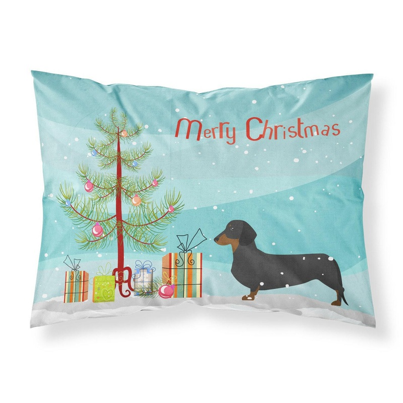 Dachshund Merry Christmas Tree Fabric Standard Pillowcase  Artistic Decorative Front, White Back BB2900PILLOWCASE
