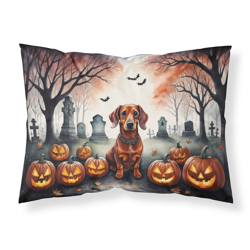 Dachshund Spooky Halloween Fabric Standard Pillowcase  Artistic Decorative Front, White Back
