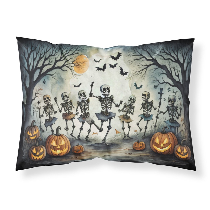 Dancing Skeletons Spooky Halloween Fabric Standard Pillowcase  Artistic Decorative Front, White Back