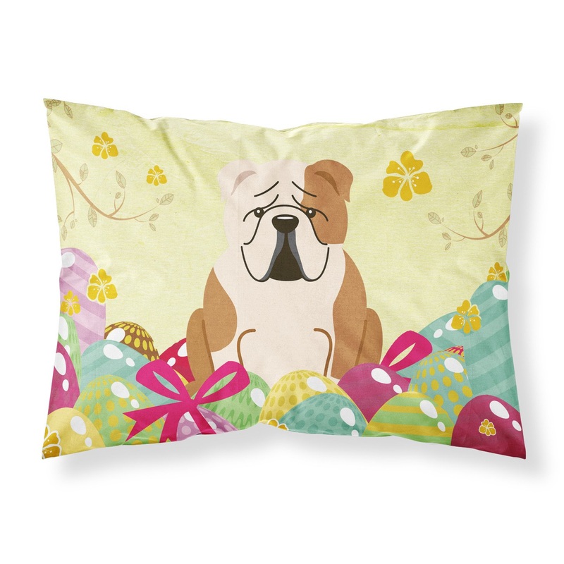 Easter Eggs English Bulldog Fawn White Fabric Standard Pillowcase  Artistic Decorative Front, White Back BB6125PILLOWCASE