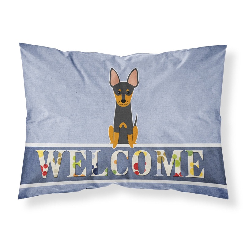 English Toy Terrier Welcome Fabric Standard Pillowcase  Artistic Decorative Front, White Back BB5690PILLOWCASE