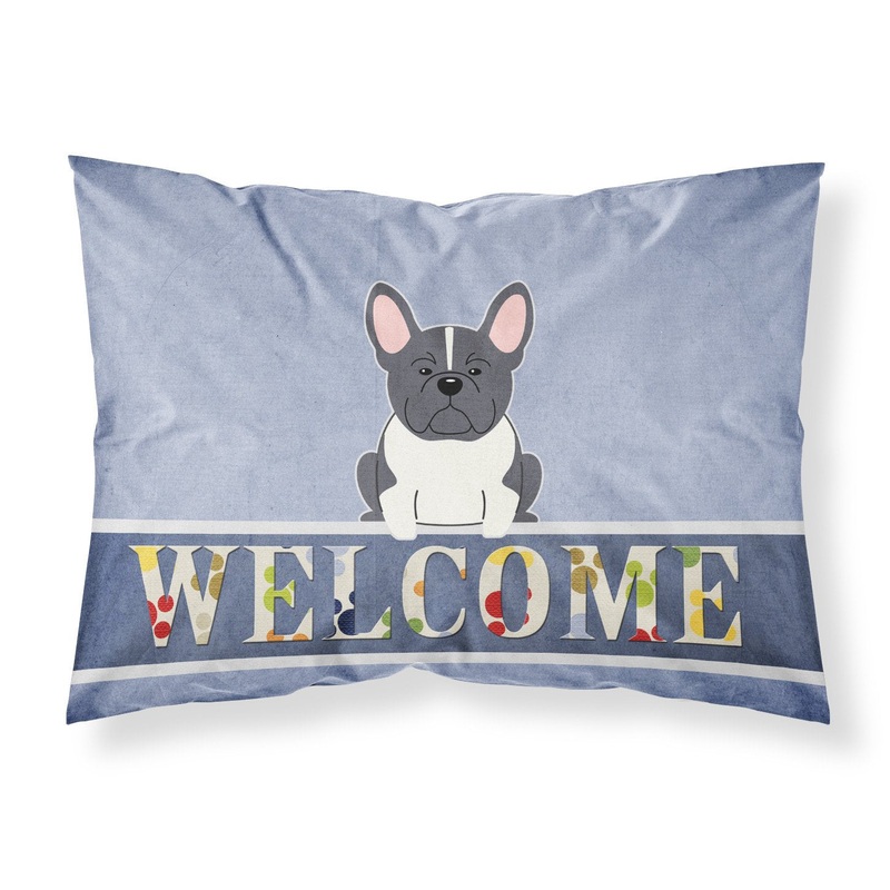 French Bulldog Black White Welcome Fabric Standard Pillowcase  Artistic Decorative Front, White Back BB5593PILLOWCASE