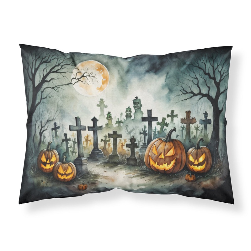 Graveyard Spooky Halloween Fabric Standard Pillowcase  Artistic Decorative Front, White Back