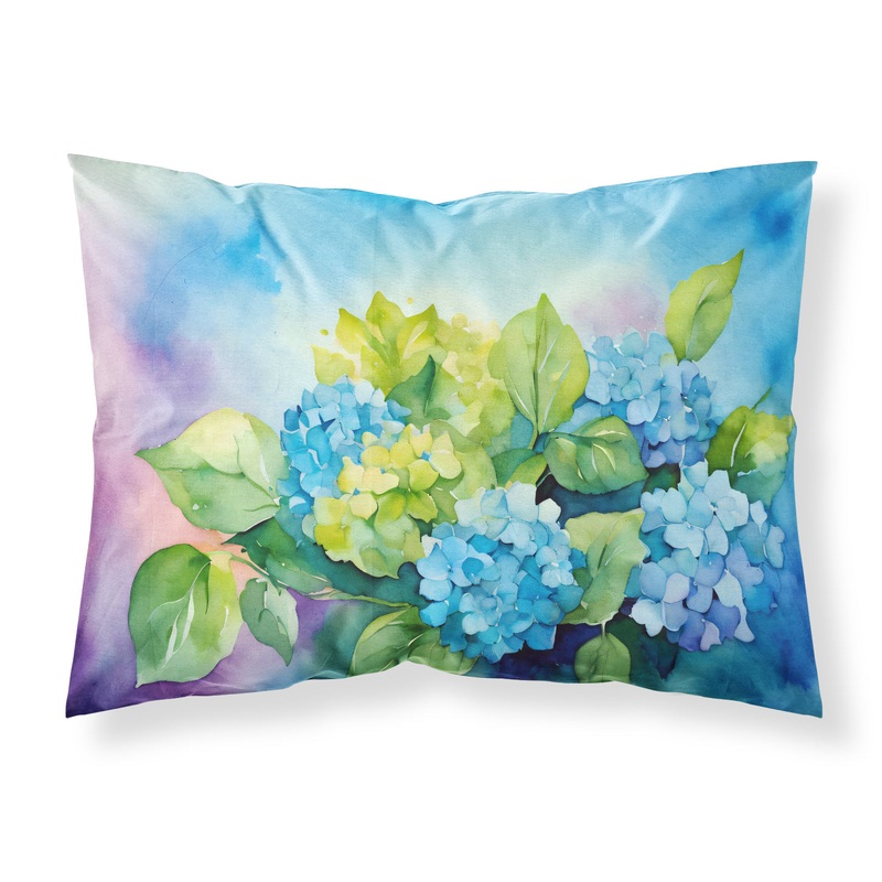 Hydrangeas in Watercolor Fabric Standard Pillowcase  Artistic Decorative Front, White Back