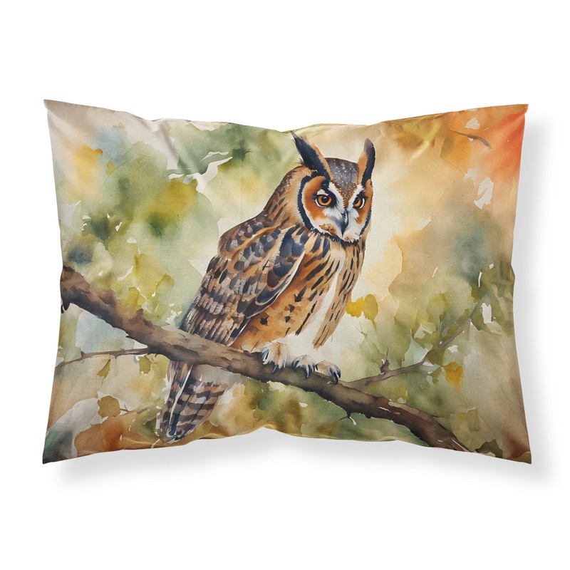 Long-Eared Owl Standard Pillowcase  Artistic Decorative Front, White Back