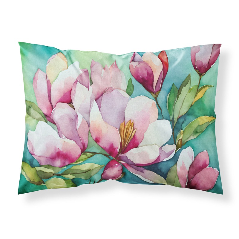 Louisiana Magnolias in Watercolor Fabric Standard Pillowcase  Artistic Decorative Front, White Back
