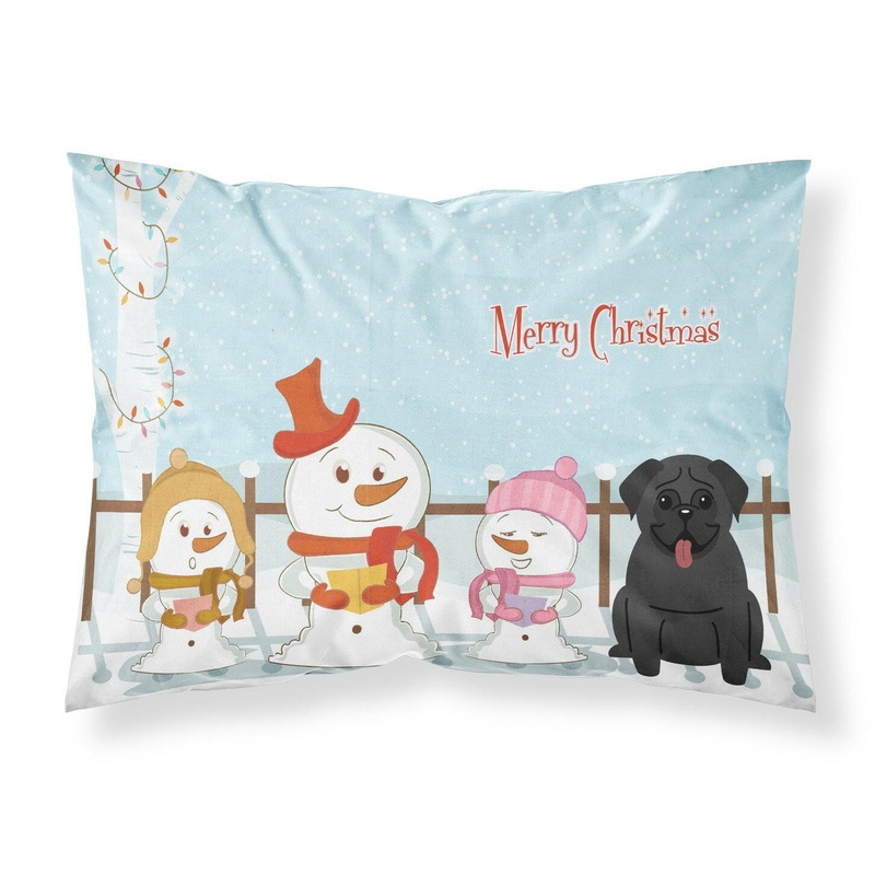 Merry Christmas Carolers Pug Black Fabric Standard Pillowcase  Artistic Decorative Front, White Back BB2337PILLOWCASE