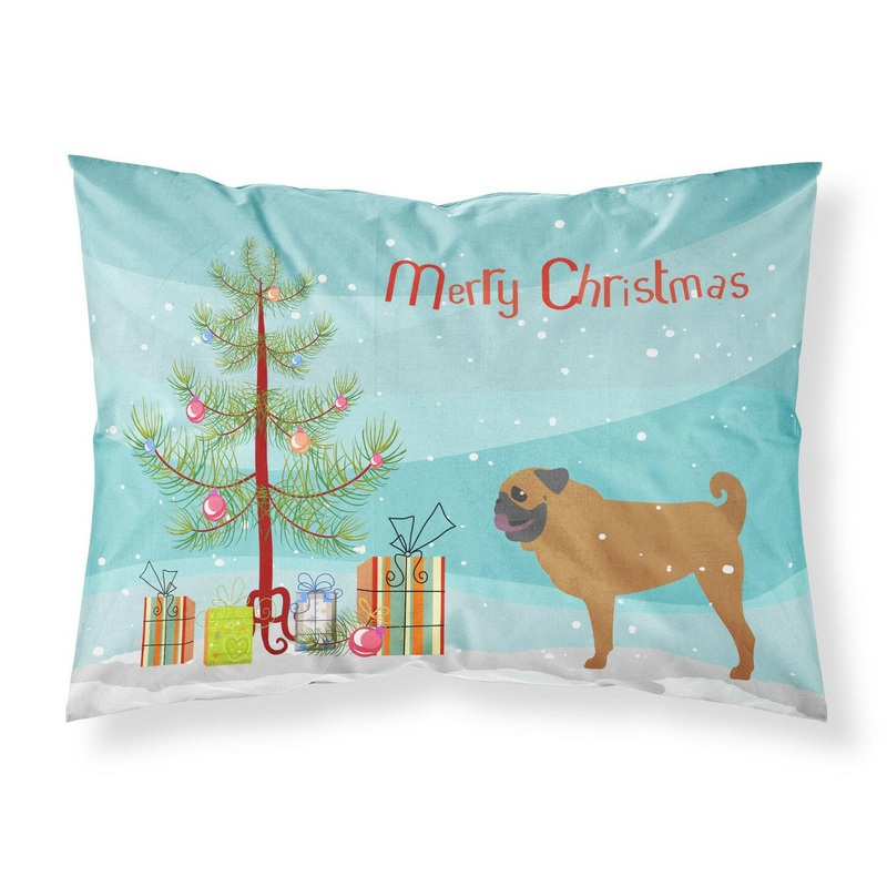 Pug Merry Christmas Tree Fabric Standard Pillowcase  Artistic Decorative Front, White Back BB2965PILLOWCASE