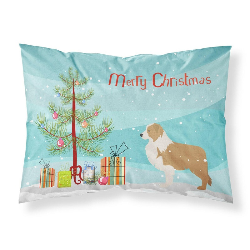 Red Border Collie Merry Christmas Tree Fabric Standard Pillowcase  Artistic Decorative Front, White Back BB2940PILLOWCASE