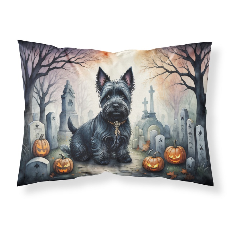 Scottish Terrier Spooky Halloween Fabric Standard Pillowcase  Artistic Decorative Front, White Back