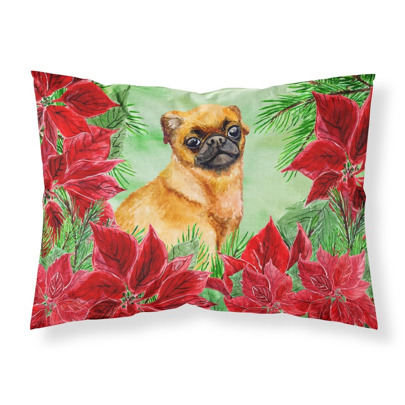 Small Brabant Griffon Poinsettas  Standard Pillowcase  Artistic Decorative Front, White Back CK1315PILLOWCASE
