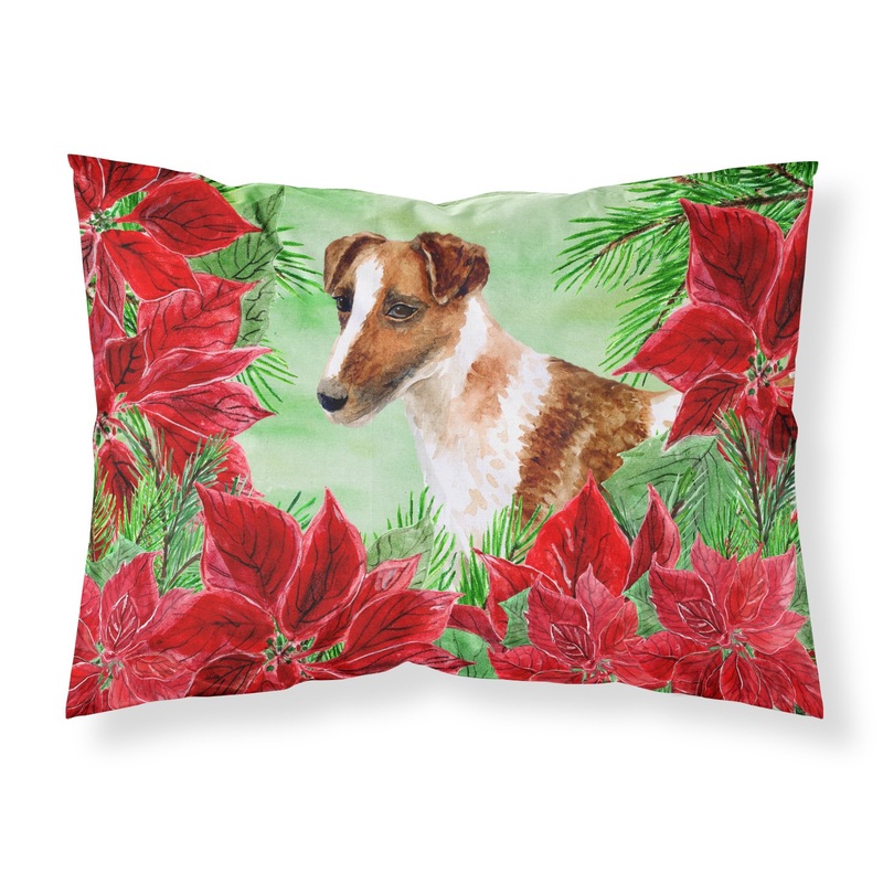 Smooth Fox Terrier Poinsettas  Standard Pillowcase  Artistic Decorative Front, White Back CK1296PILLOWCASE