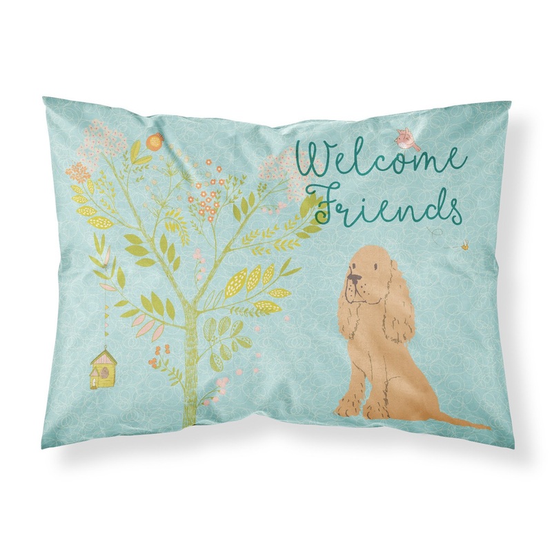 Welcome Friends Buff Cocker Spaniel Fabric Standard Pillowcase  Artistic Decorative Front, White Back BB7619PILLOWCASE