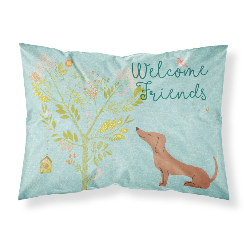 Welcome Friends Red Dachshund Fabric Standard Pillowcase  Artistic Decorative Front, White Back BB7631PILLOWCASE