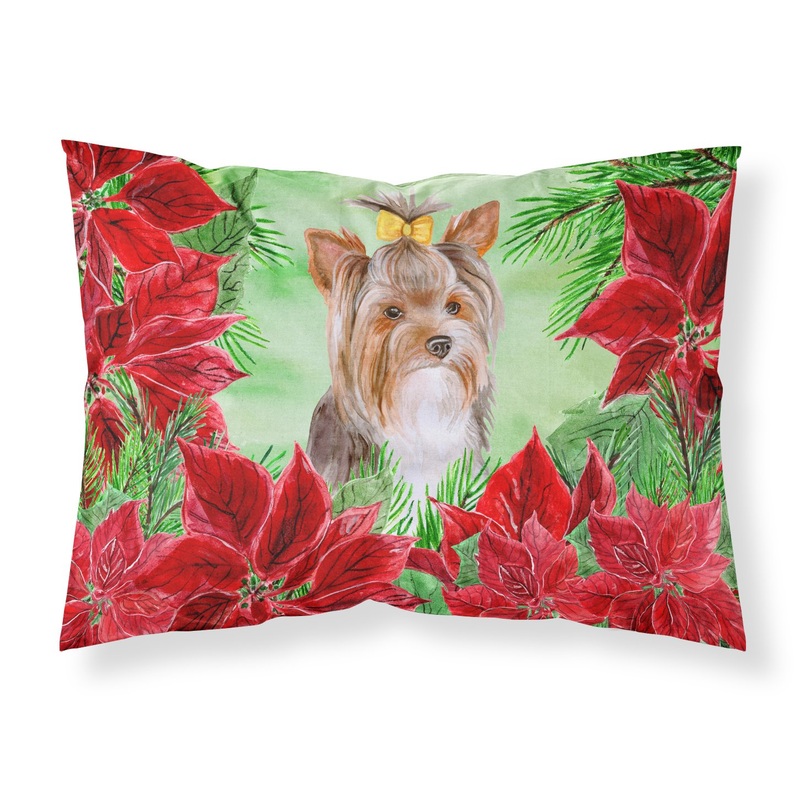 Yorkshire Terrier #2 Poinsettas  Standard Pillowcase  Artistic Decorative Front, White Back CK1370PILLOWCASE