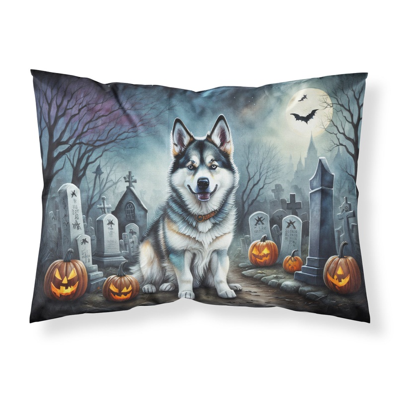 Alaskan Malamute Spooky Halloween Fabric Standard Pillowcase  Artistic Decorative Front, White Back