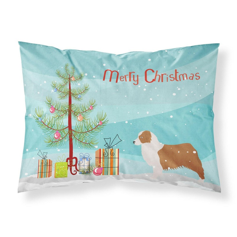 Australian Shepherd Dog Merry Christmas Tree Fabric Standard Pillowcase  Artistic Decorative Front, White Back BB2951PILLOWCASE